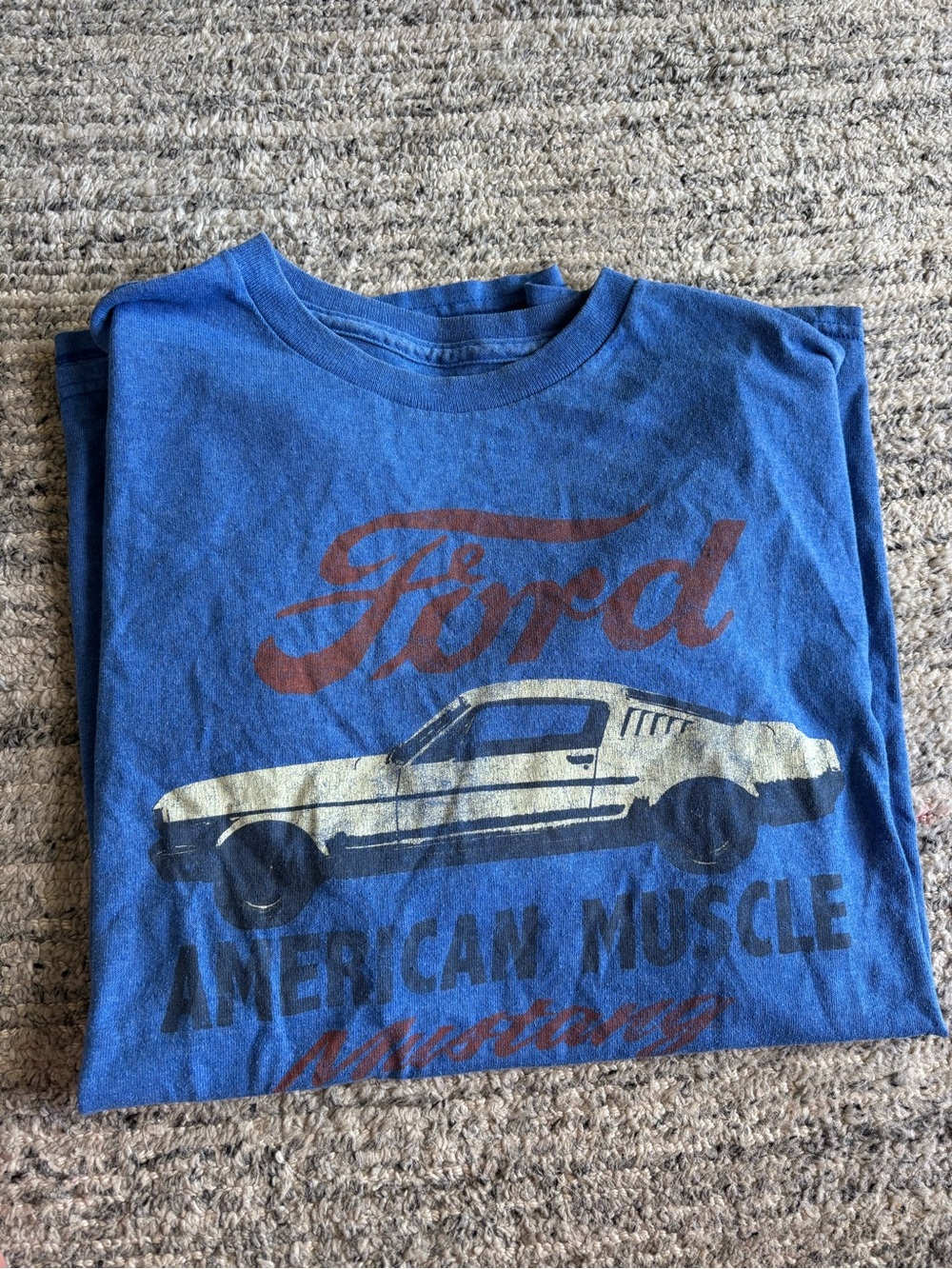 Ford Blue Tee with Red Script and Cream Car Graphic